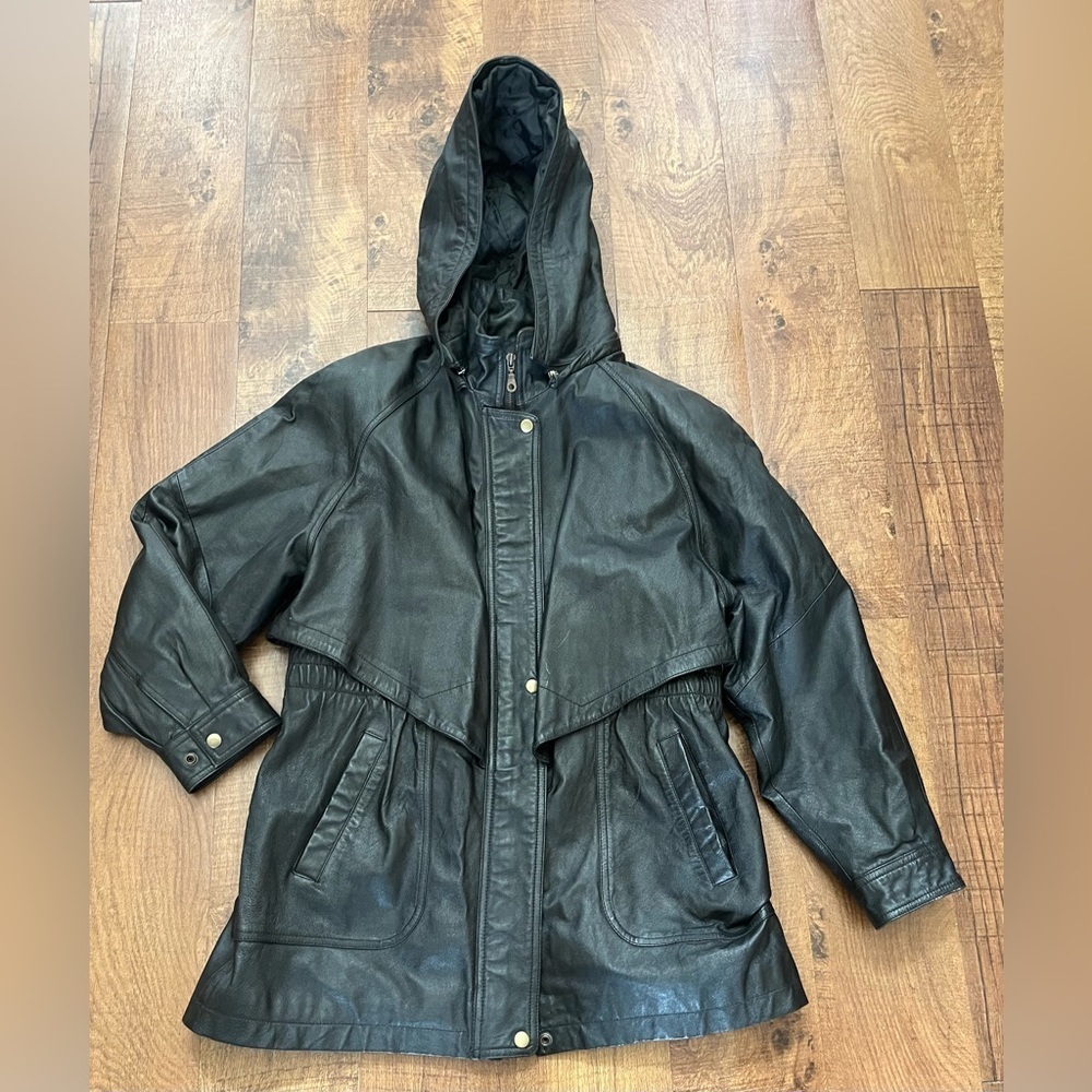 Vintage Liz baker leather jacket coat lined women size large petite